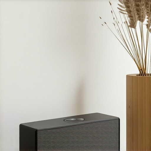 A minimalist wireless speaker blending into a modern living space