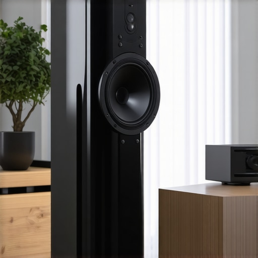 Next-Generation Tower Speakers for 2025 Futuristic high-tech tower speakers with adaptive features in a modern listening environment