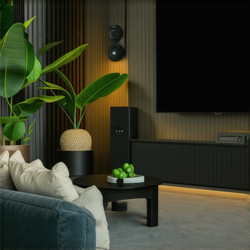 Seamless Home Audio Integration with Wireless Speakers Living room with wireless speakers blending into home decor