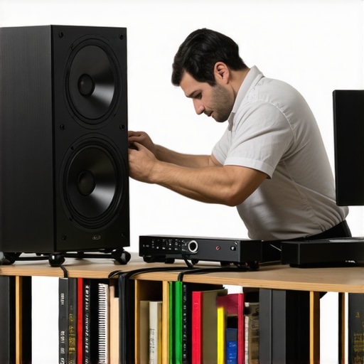Optimizing Your Speaker Maintenance Routine A technician performing maintenance on a bookshelf speaker with tools and calibration equipment
