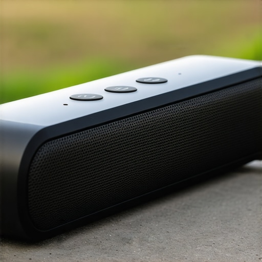 Wireless Bluetooth speaker outdoors in nature setting with rugged design