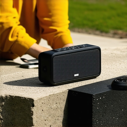 Person comparing outdoor Bluetooth speakers for sound and durability
