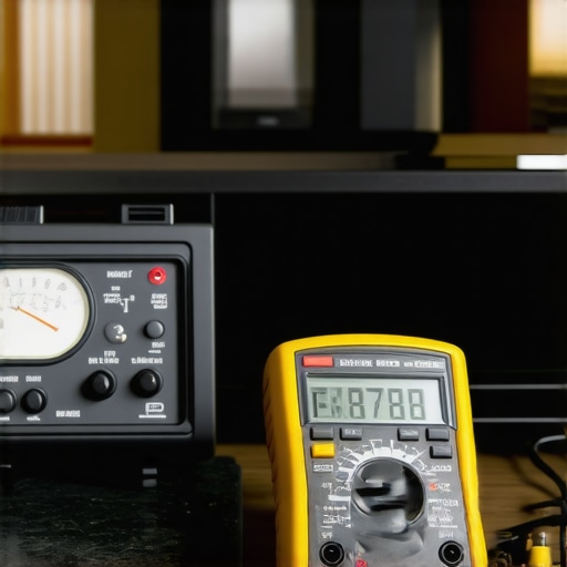 Essential Tools for Speaker Maintenance A person using audio testing devices on bookshelf speakers to ensure optimal performance