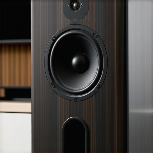 High-Fidelity Bookshelf Speaker Design A close-up of a modern bookshelf speaker's drivers and cabinet.
