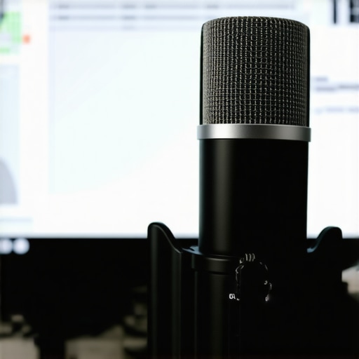 Measurement microphone connected to a laptop running room correction software for high-fidelity audio calibration.