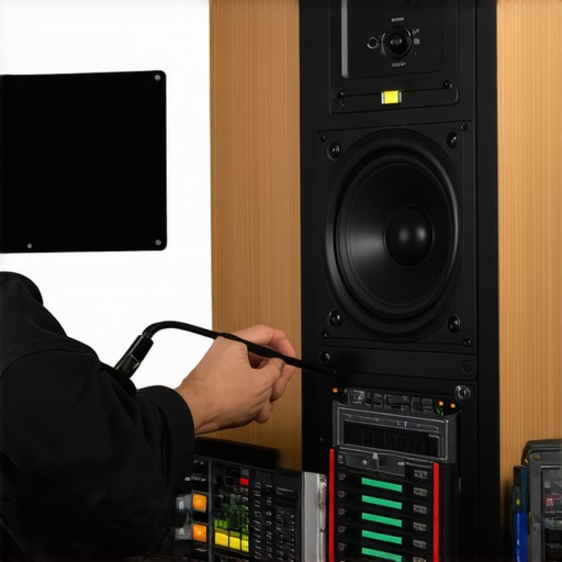 Professional speaker calibration for optimal sound quality Technician adjusting speaker settings with calibration tools
