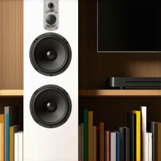 Bookshelf speakers with acoustic panels improving room sound