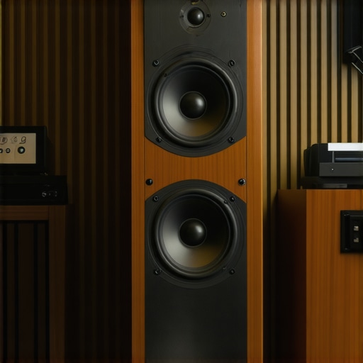 Close-up of high-quality bookshelf speakers with room acoustics