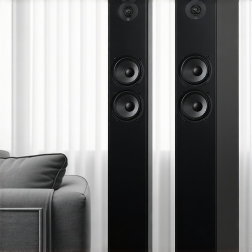 Modern tower speakers positioned away from reflective surfaces in a minimalist room.