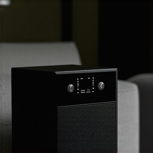 Close-up of a modern Wi-Fi speaker with calibration features in a stylish room.